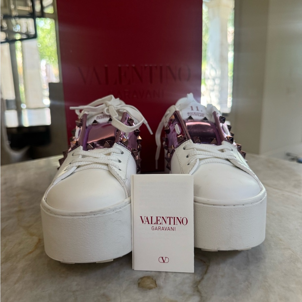 Valentino Women's White and Purple Studded Sneakers-only worn ONCE! - Picture 4 of 8